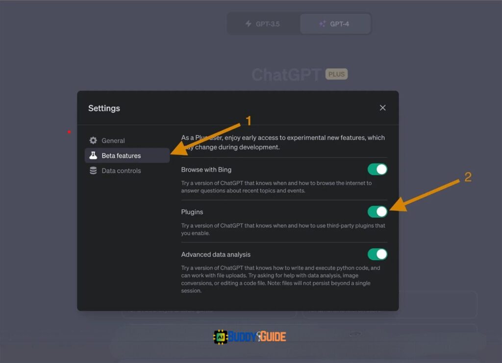 ChatGPT Beta Features section