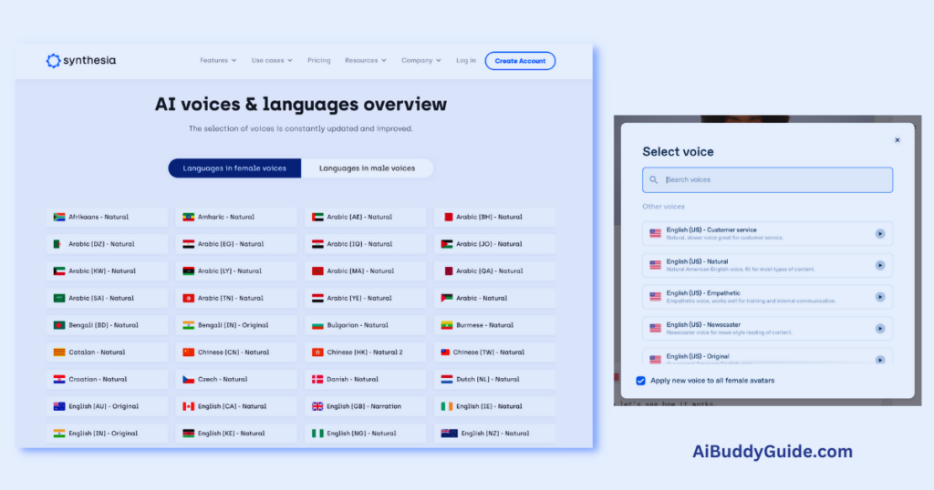 Synthesia languages and voices